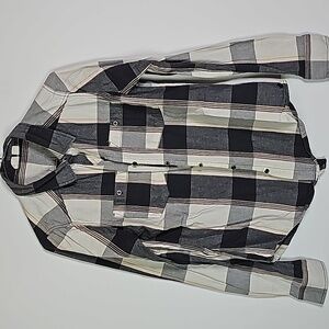 ROXY small gray and cream plaid button down long sleeve shirt